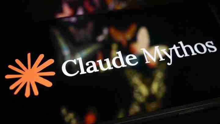 Brand logo: orange starburst icon followed by 'Claude Mythos' in white serif on a dark background.